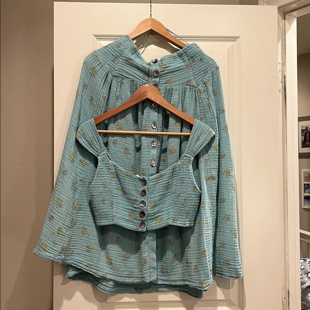 Free People Blue Floral Button Skirt Set